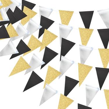 Imagem de Bandeira triangular estilo banner MerryNine, 3 unidades, 30 pés, estilo vintage, banner pendente para casamento, chá de bebê, suprimentos para eventos e festas, 78 peças de bandeiras (bandeira triangular – glitter ouro prata preto)