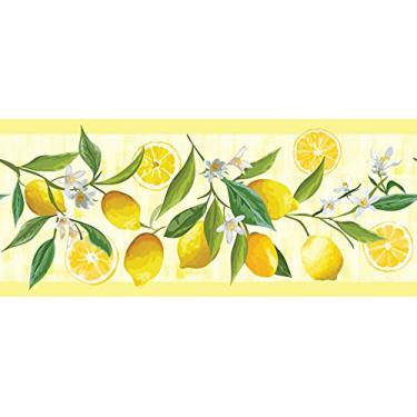Imagem de GB50121g8 Borda de papel de parede para descolar e colar flor de limão Grace & Gardenia 20,3 cm de altura x 5,5 m amarelo/verde/branco