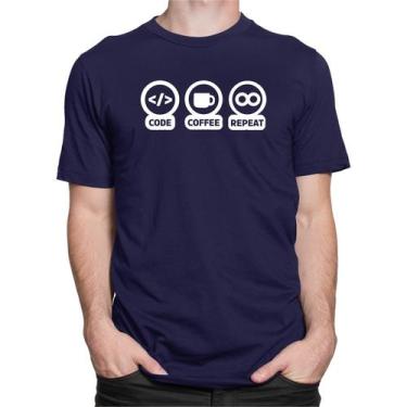 Imagem de Camiseta Camisa Code Coffee Repeat Programação Computação - Dking Crea