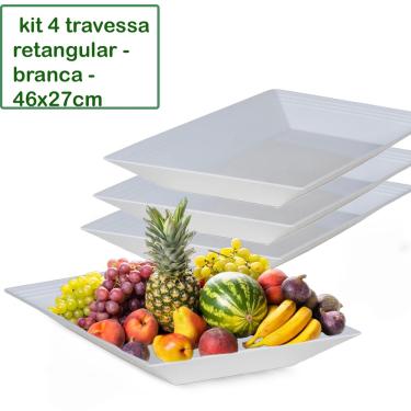 Imagem de Kit 4 Travessa Saladeira Petisqueira Retangular Le Chef Branca Plástico 46x27x4CM