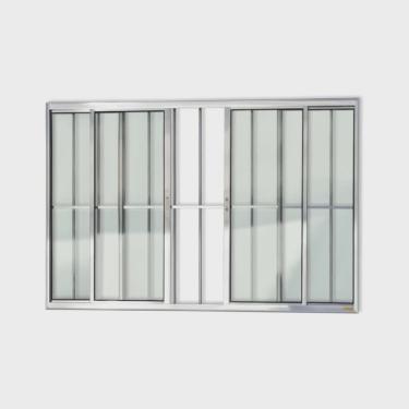 Imagem de Janela de Aluminio de Correr 120x150cm 4 Folhas com Grade e Vidro Liso Confort Brimak