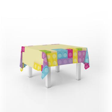 Imagem de Toalha De Mesa Quadrada Infantil Tecido Oxford Blocos de Montar Colorido - 140x140cm