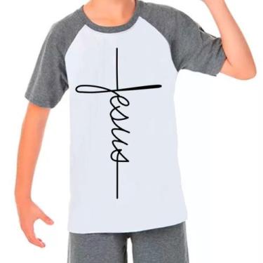 Imagem de Camiseta Raglan Jesus Gospel Evangélica Cinza Branco Inf02 - Design Ca