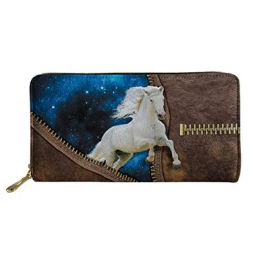Imagem de Bolsa longa feminina bolsa de desenho animado animal linda carteira de passaporte, Cavalo branco