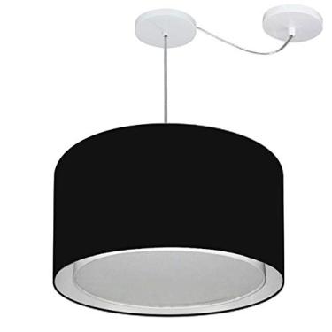 Imagem de Lustre Pendente Cilíndrico com Desvio de Centro Cúpula Tecido 30/45x40 cm, Vivare Iluminação, Pendente4313 PR, Preto, Médio