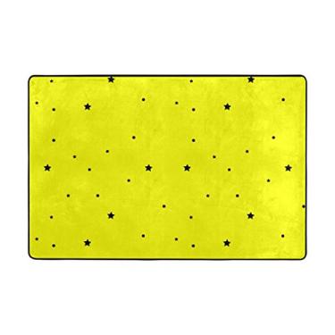 Imagem de ALAZA My Daily Tapete de área amarelo com estrelas e pontos pretos de 6,5 x 9,5 m, sala de estar, quarto, cozinha, tapetes estampados exclusivos e leves