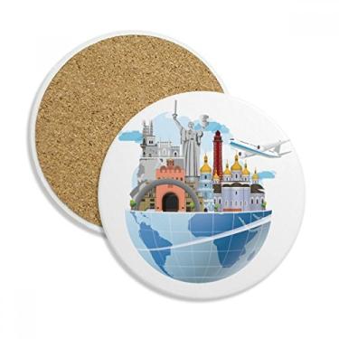 Imagem de Caneca Landmark Travel Journey Ukraine Plane Porta-copos Caneca de proteção de mesa Pedra absorvente