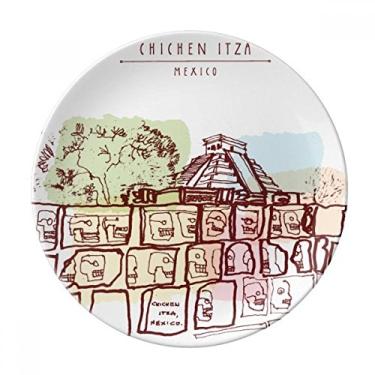 Imagem de Chichen Itza Prato de desenho de civilização antiga do México de porcelana decorativa Salver Prato de jantar