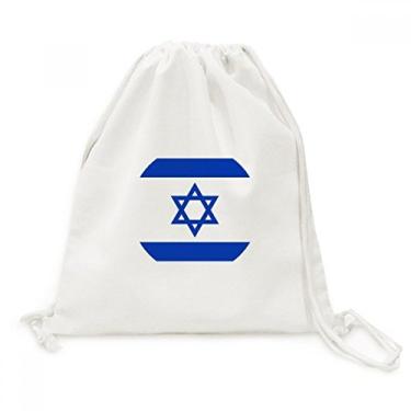 Imagem de Mochila de lona com estampa de bandeira nacional de Israel com cordão e símbolo asiático