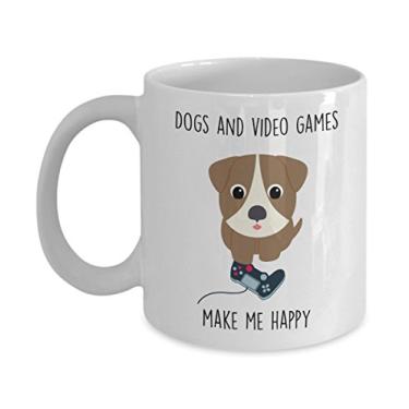 Imagem de SpreadPassion Caneca para amantes de videogame - Caneca para amantes de cães, presentes para jogadores - xícara de café de cacau quente de chá engraçado - ideia de presente de aniversário de Natal e aniversário