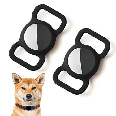 Imagem de Kuaguozhe Capa de silicone compatível com suporte de coleira para cães Airtag, capa protetora para pulseira de animal de estimação, capa com clipe deslizante compatível com Airtag da Apple (preto)