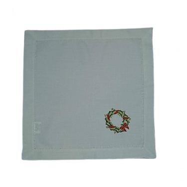 Imagem de Guardanapo De Linho Natal Branco Bordado Com Quirlandinha 45x45 Cm