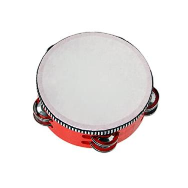 Imagem de UGPLM Pandeiro para adultos, pandeiro de mão com jingles de metal, tambor de pandeiro de madeira, instrumento de percussão musical pandeiro de mão para festas, igreja, crianças, 15 cm, vermelho