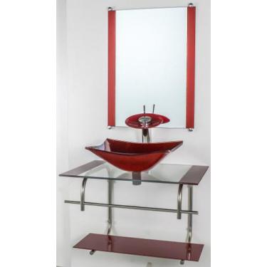 Imagem de Gabinete De Vidro Para Banheiro Inox 70cm Cuba Quadrada Vermelho Cerej