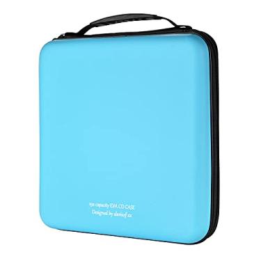 Imagem de alavisxf xx Capa para CD, capa protetora de espuma vinílica acetinada com capacidade para 192 DVDs, estojo portátil com zíper para CD, organizador de disco, bolsa para carro, casa, viagem (capacidade de 192, azul celeste 192)