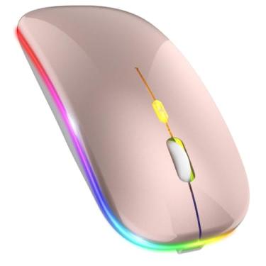 Imagem de Mouse sem fio LED, mouse silencioso e fino recarregável 2,4 G portátil com receptor USB, 3 DPI ajustáveis para notebook, PC, laptop, computador, MacBook (Rosa)