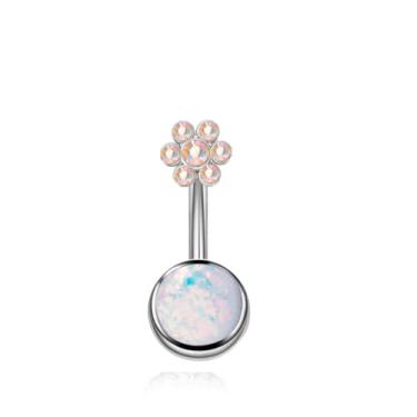 Imagem de Anel de umbigo opala aço cirúrgico CZ barra prata piercing de barriga joia retentor corporal 14G (1,6 mm) 10 mm, Metal, Zircônia cúbica