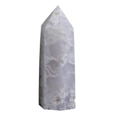 Imagem de Pedra de cristal natural torre decoração do quarto cristal ponto energia minério bruto rosa quartzo labradorite pedras preciosas obsidiana presente diy, ágata branca, 50,60mm