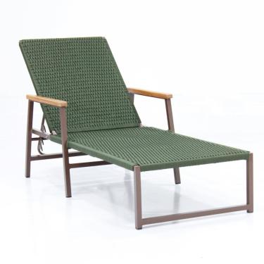 Imagem de Espreguiçadeira Frésia de Piscina em Corda Náutica e Alumínio Verde/marrom Fosco