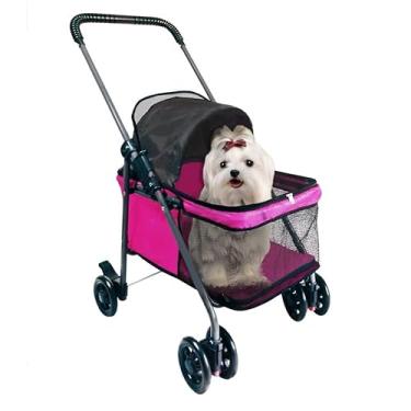 Imagem de Carrinho PET para Passeio Carro Para Transporte De Cães E Gatos/Cachorro Transporte De Animais Cor Rosa Berço articulado