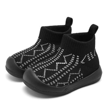 Imagem de Fahrerliebe Meias para bebês para meninos e meninas Sapatos esportivos antiderrapantes Proteção dos dedos Sapatos de caminhada para bebês, leves e respiráveis, Fl1001-preto, 0-9 meses