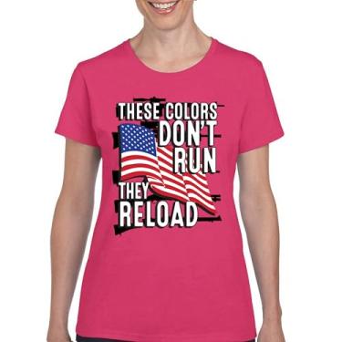 Imagem de Camiseta feminina These Colors Don't Run They Reload 2nd Amendment 2A Don't Tread on Me Second Right Bandeira Americana, Rosa choque, XXG