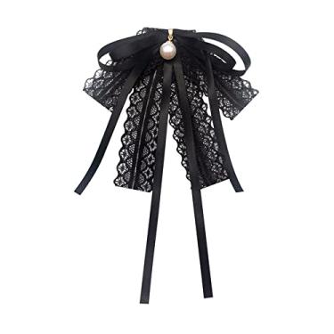 Imagem de Chamvino Moda feminina e feminina broche de laço de renda preta acessórios de roupas gravata borboleta de pérola de estudante, Zinco, Pirita de ferro