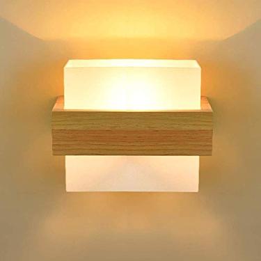 Imagem de Luminária de parede europeia moderna lâmpada de parede quadrada simples acrílica sombra de madeira japonesa use lâmpada Edison E27 com fio duro para quarto iluminação de cabeceira luminária de parede