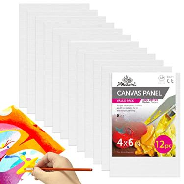 Imagem de PHOENIX Painting Canvas Panels 4x6 Inch, 12 Value Pack - 8 Oz Triple Primed 100% Cotton Acid Free Canvases for Painting, White Blank Flat Canvas Boards for Acrylic, Oil, Watercolor & Tempera Paints