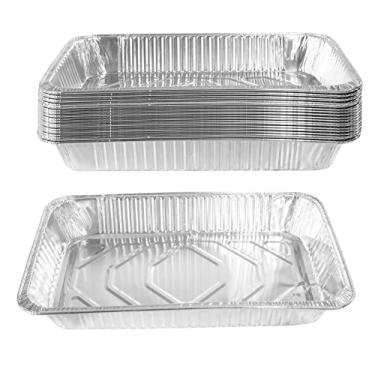Imagem de LUCKMETA Formas de alumínio descartáveis de 53 x 33 cm (pacote com 20) recipientes de alimentos retangulares resistentes ótimos para assar, cozinhar, aquecer, churrasco, armazenar, preparar alimentos