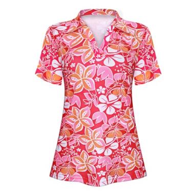 Imagem de Cucuchy Camisa polo feminina com gola V e absorção de umidade esportiva, B - flor rosa, XXG