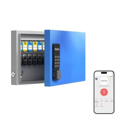 Imagem de WeHere Suporte de parede SAFEKey Lock Box, armário de 24 chaves com fechadura inteligente, caixa de armazenamento de chave de segurança com combinação de fechadura digital e etiquetas, desbloqueio de