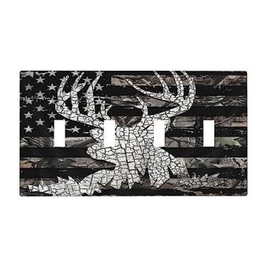 Imagem de Bandeira Americana Chifre Floresta Veado Alce 4 Gang Dispositivo Interruptor de Luz Decorativa Quad Toggle Placa de Parede Placa Elétrica Decorativa para Decoração de Arte de Casa Quarto