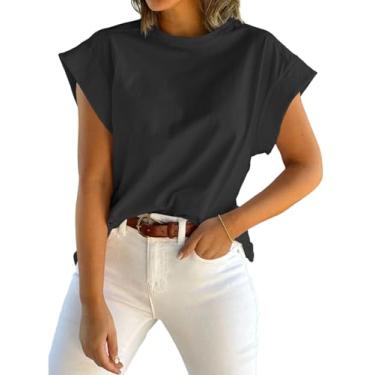Imagem de Tankaneo Camiseta regata feminina de verão com manga cavada, gola redonda, lisa, casual, ajuste solto, Preto, GG