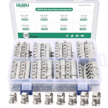 Imagem de OURU Kit sortido de mini grampos de mangueira de injeção de combustível 120 peças, 8 tamanhos 304 braçadeira de mangueira de linha de combustível de aço inoxidável, clipes de mangueira de tubo ajustáveis para automotivo, tubo de gasolina diesel