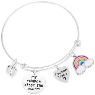 Imagem de Kivosliviz Pulseira de anúncio de bebê arco-íris para mulheres, presentes de mamãe após o bebê para grávidas, joias para mãe nova, presente de arco-íris, pulseira de gravidez