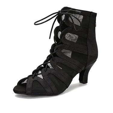 Imagem de YYTing Botas femininas de dança de salão Latin Salsa Performance Dress Practice Sandals com salto de 6,3 cm YT21, Preto, 41