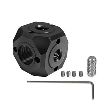 Imagem de NovelGoal Suporte de furo de parafuso adaptador de montagem cúbica mágica 1/10.2 cm 3/20.3 cm compatível com câmeras GoPro DSLR gaiola flash microfone monitor tripé suporte (cubo mágico A)