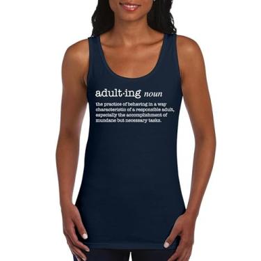 Imagem de Camiseta regata feminina com definição de adulto divertida Life is Hard Humor Responsabilidade parental 18th Birthday Gen X, Azul marinho, G