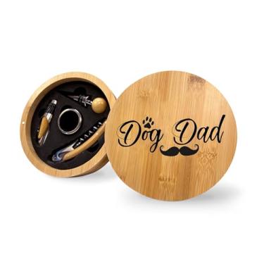 Imagem de Dog Dad Conjunto de ferramentas de abridor de garrafas de vinho de bambu, presentes para o pai, conjunto de vinho presentes para homens, kit de vinho, ferramentas de vinho essenciais, ideia de