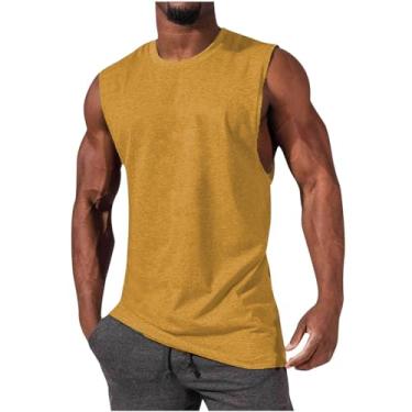Imagem de Colete masculino esportivo esportivo de praia sem mangas para homens gola redonda havaiana camiseta regata outono verão 2024, R-681 amarelo mostarda, XXG