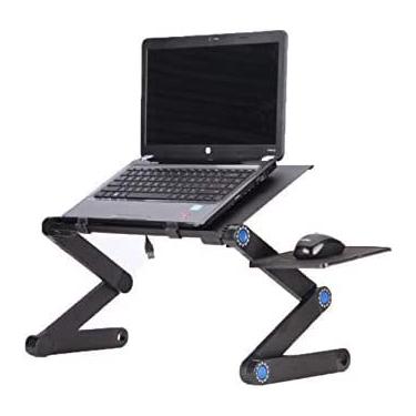 Imagem de Bandeja de suporte para laptop Trabalho em casa - Ajustável dobrável leve - Mesa de mesa - Mesa de pé - Mesa/suporte de alumínio portátil e ajustável para laptop com orifícios de ventilação,