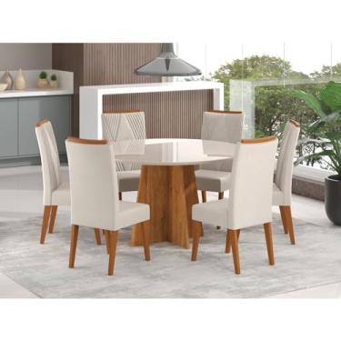 Imagem de Mesa de Jantar Redonda Vitara com 6 Cadeiras Madeira Maciça Vegas Mel/Marfim/Off White