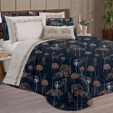 Imagem de Kit Edredom + Jogo de Lençol Queen Percal 180 Fios Bordado 09 Peças Viena