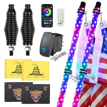 Imagem de Ehaho Luzes de chicote de 6 m com base de mola, luz LED com aplicativo e controle remoto, chicotes de antena iluminada RGB espiral, luz de chicote de música para UTV ATV RZR Can-Am SXS Offroad Polaris (2 peças)