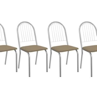 Imagem de Kit 4 Cadeiras de Metal Noruega Clássico Cromado/Bege