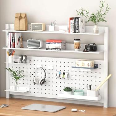 Imagem de Prateleira de mesa ajustável com braçadeira acima ou abaixo da mesa, bandeja de armazenamento de mesa para acessórios de mesa, prateleira de exibição para escritório, decoração de casa