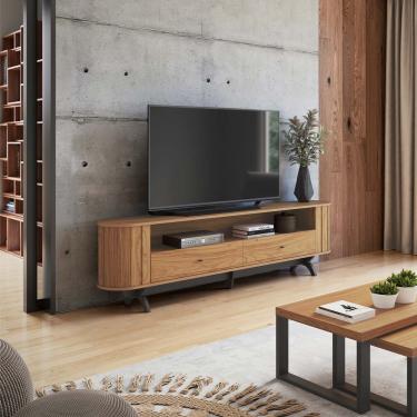 Imagem de Rack para TV's até 60" Curvo 220 Cm 2 Gavetas Freijó com Preto Fosco Dalla Costa