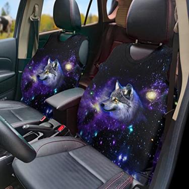 Imagem de GOSTONG Colete de capa de assento de carro Galaxy Wolf Print, 2 unidades, antiderrapante, durável, protetor de assentos modernos, acessórios de decoração