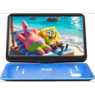 Imagem de Leitor de DVD portátil SUNPIN de 18 polegadas com tela giratória HD grande de 15,6 polegadas, bateria recarregável de longa duração, suporta entrada e saída USB/cartão SD/AV e vários formatos de disco, alto-falante estéreo mais alto, azul
